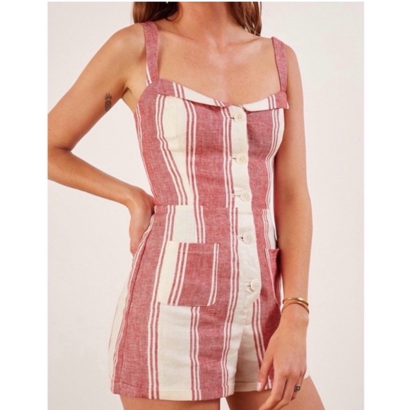 Reformation Pants - Reformation Red and White Striped Romper